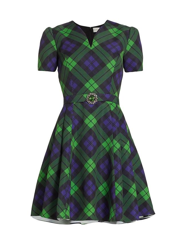 Womens Nicolette Belted Plaid Flare Minidress Product Image