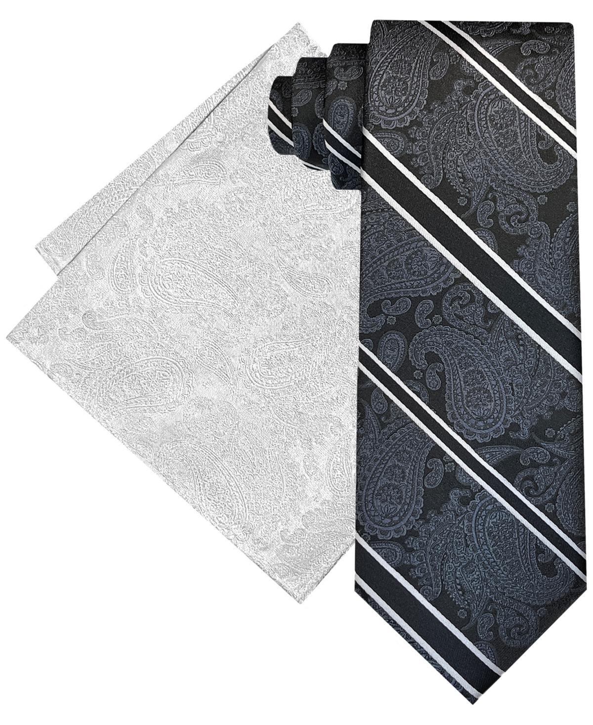 Steve Harvey Mens Extra Long Ornate Block Tie & Solid Pocket Square Set Product Image