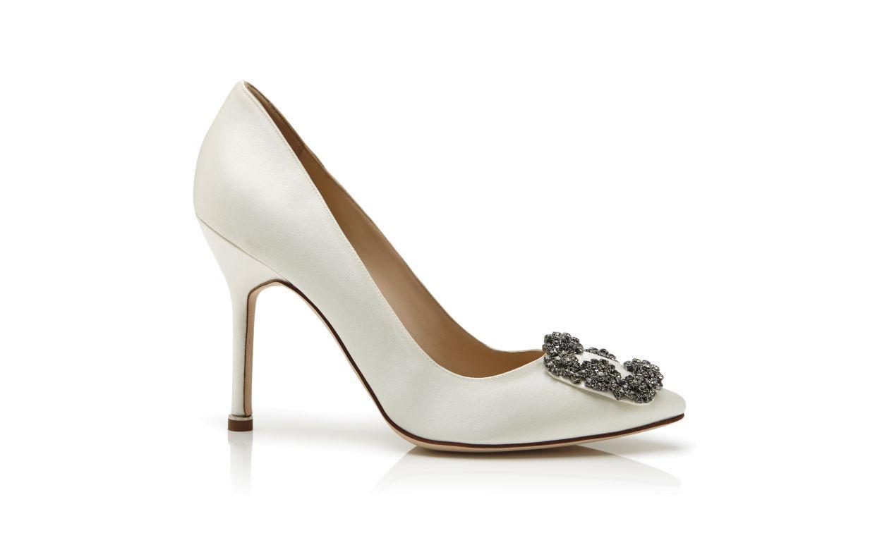 HANGISI White Satin Jewel Buckle Pumps Product Image