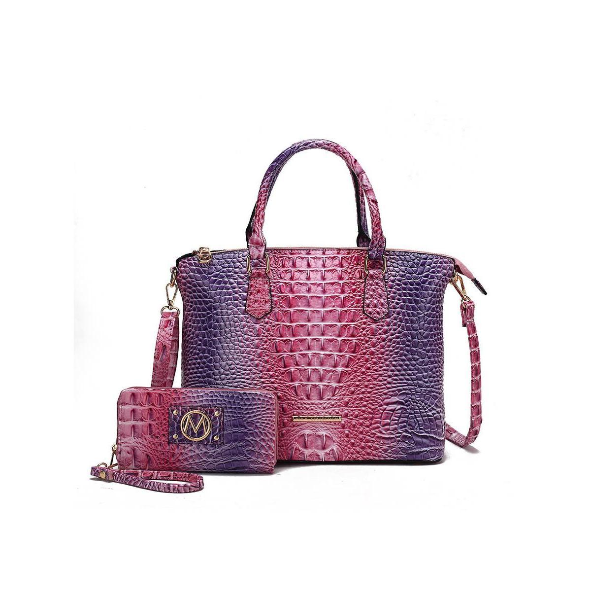 Mkf Collection Frankie Gradient Rainbow Faux Crocodile-Embossed Women s Satchel Bag with Matching Wallet by Mia K Product Image