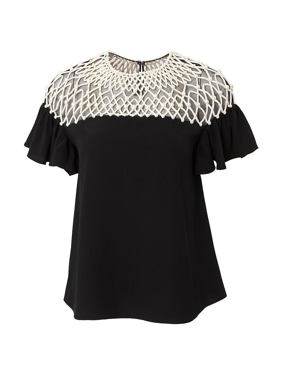 Womens Chalet Beaded & Embroidered Flutter-Sleeve Blouse Product Image