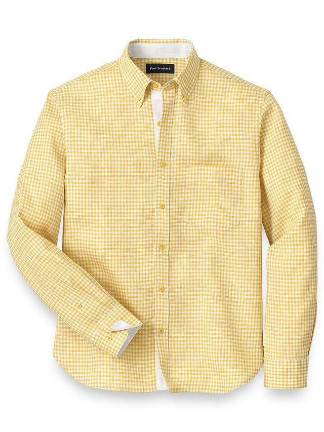 Linen Gingham Check Casual Shirt - Yellow Product Image