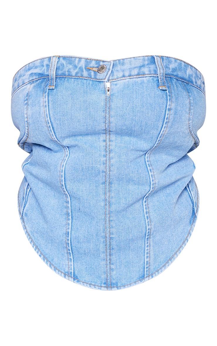 Plus Blue Light Wash Jean Waistband Detail Denim Corset Top Product Image