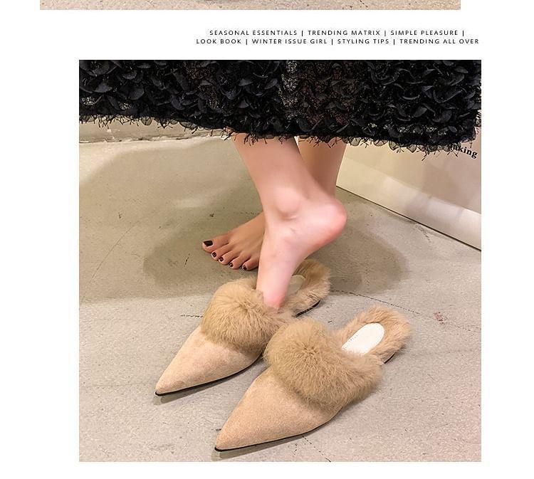 Low Heel Pointed Toe Fleece-Lined Mules Product Image