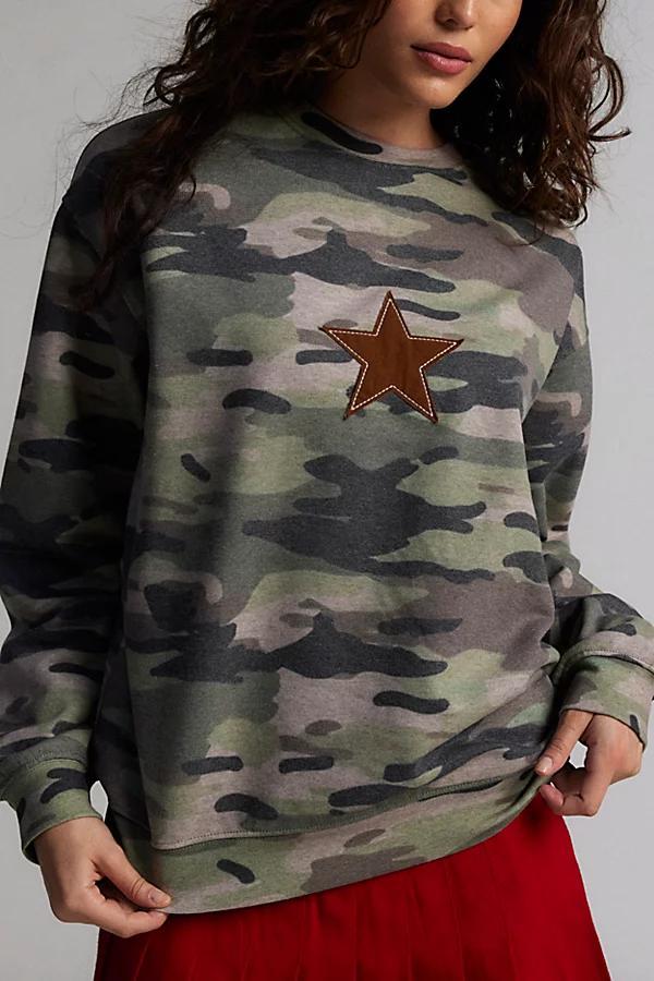 Star Applique Graphic Camo Crew Neck Sweatshirt Womens at Urban Outfitters Product Image