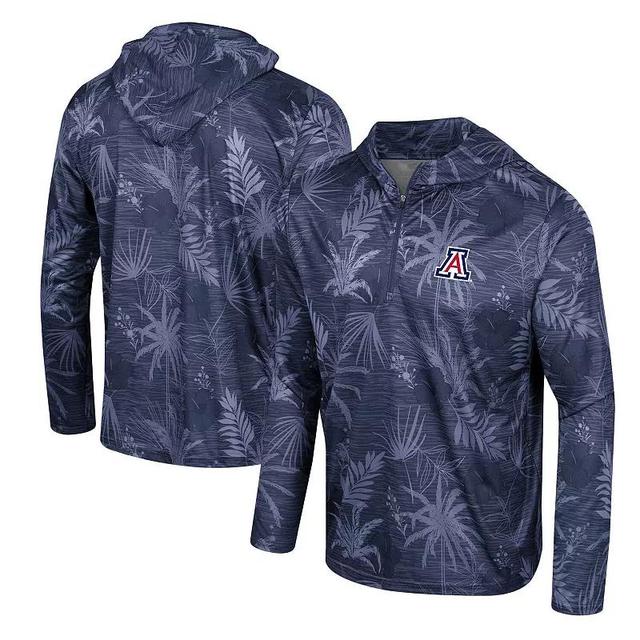 Mens Colosseum Arizona Wildcats Palms Printed Lightweight Quarter-Zip Hooded Top Blue Product Image