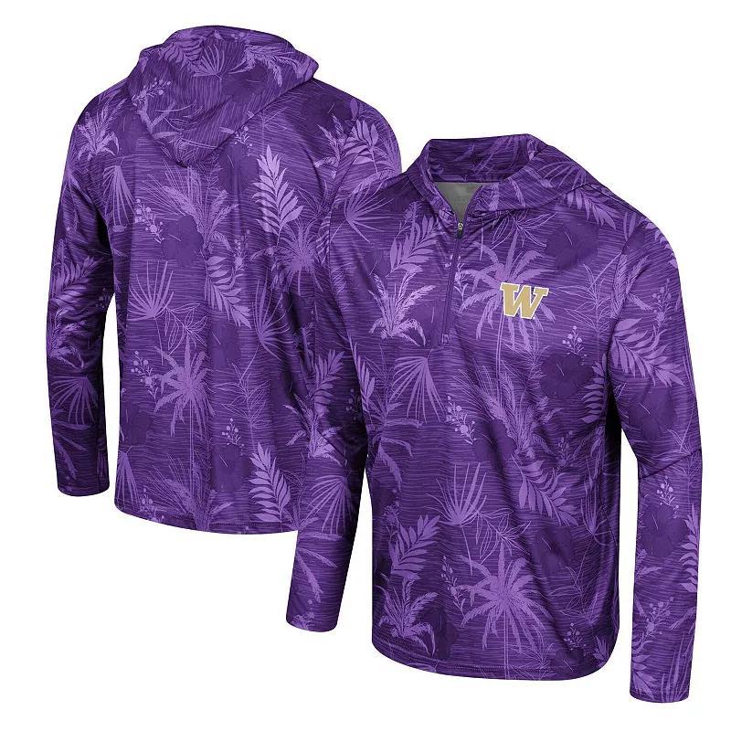 Mens Colosseum LSU Tigers Palms Printed Lightweight Quarter-Zip Hooded Top Product Image