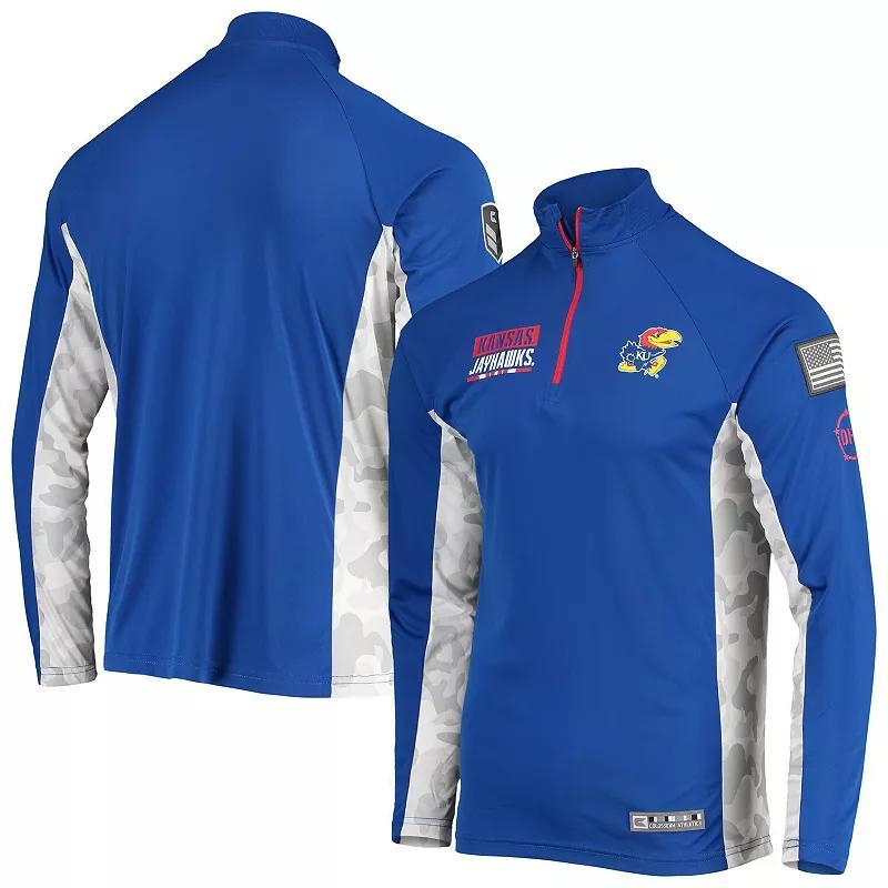 Mens Colosseum Royal Kansas Jayhawks OHT Military Appreciation Snow Cruise Raglan 1/4-Zip Jacket Product Image