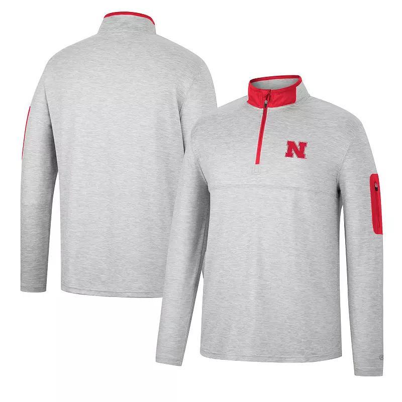 Mens Colosseum Heathered Gray/Scarlet Nebraska Huskers Country Club Windshirt Quarter-Zip Jacket Product Image