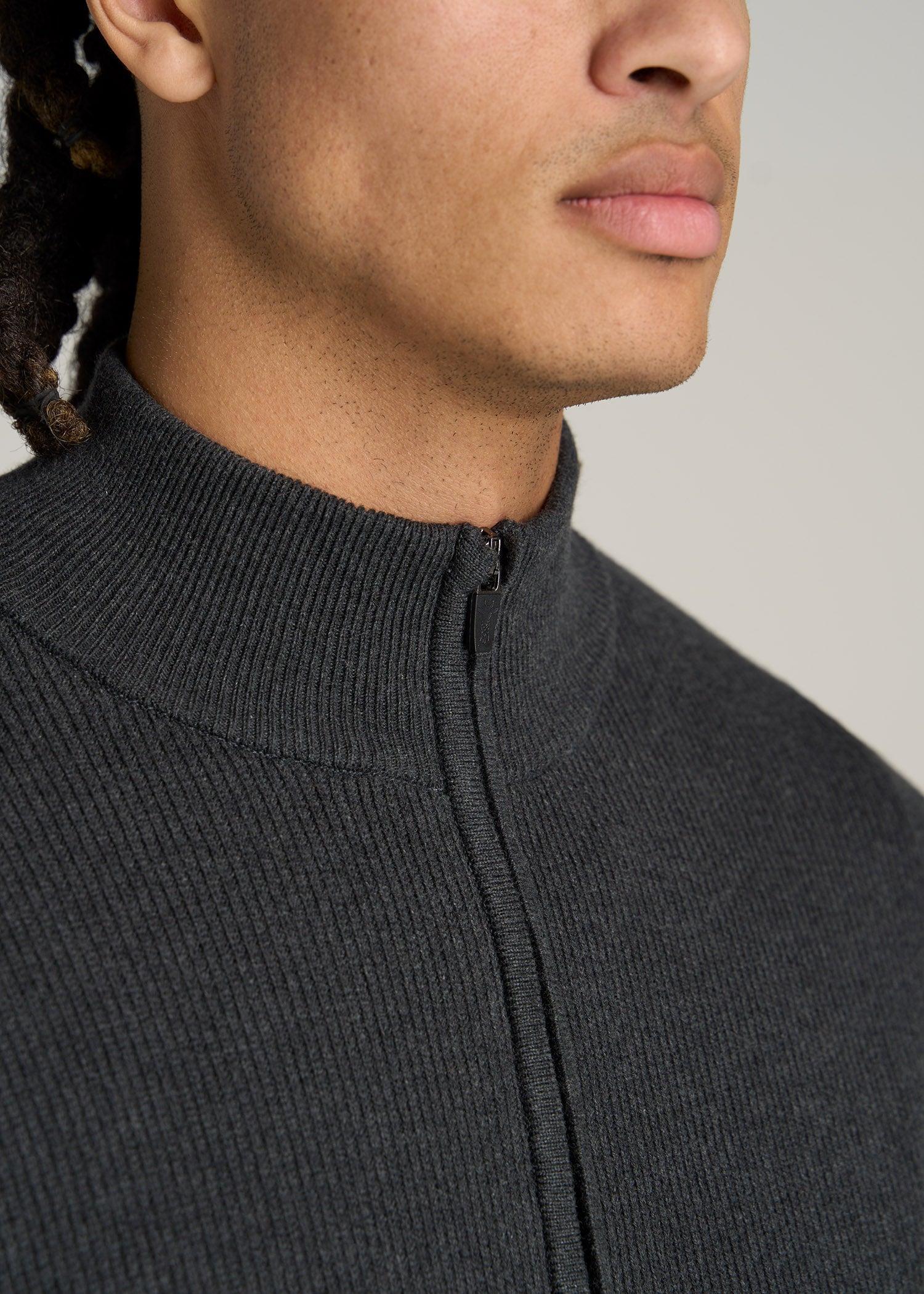 Men's Tall Full Zip Sweater in Charcoal Mix Male Product Image