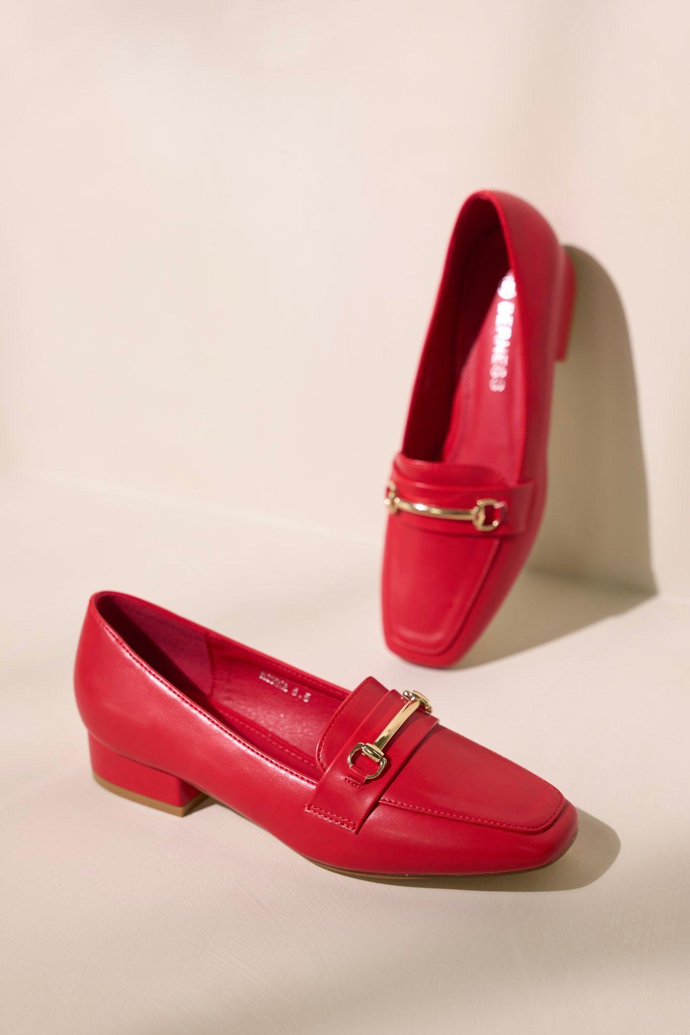 Elegant Stroll Red Vegan Leather Loafers Product Image