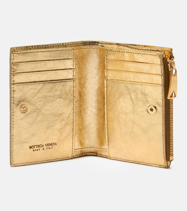 BOTTEGA VENETA Intrecciato Leather Wallet In Gold Product Image