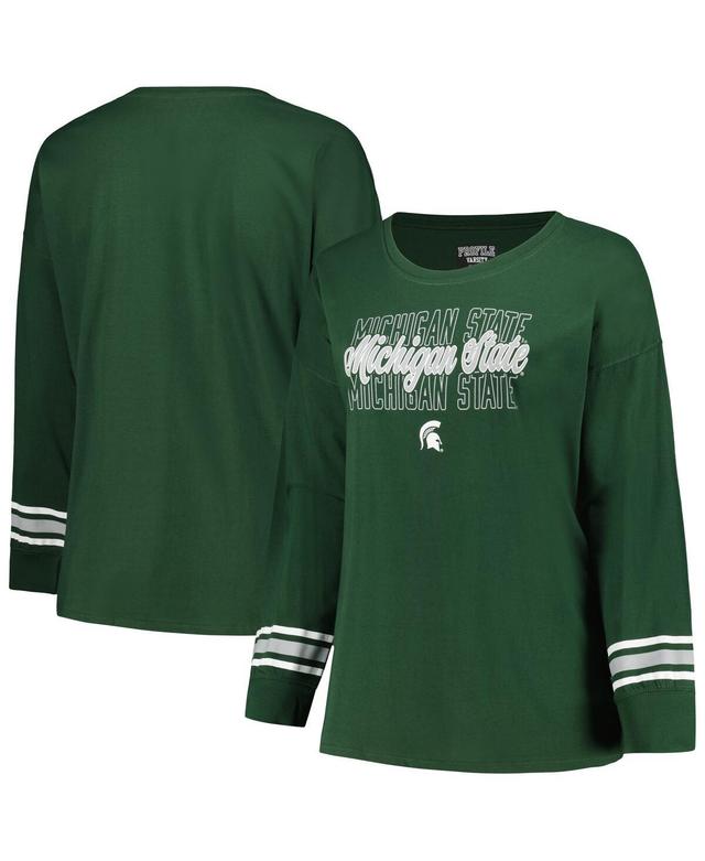 Womens Profile Michigan State Spartans Plus Size Triple Script Scoop Neck Long Sleeve T-Shirt Product Image