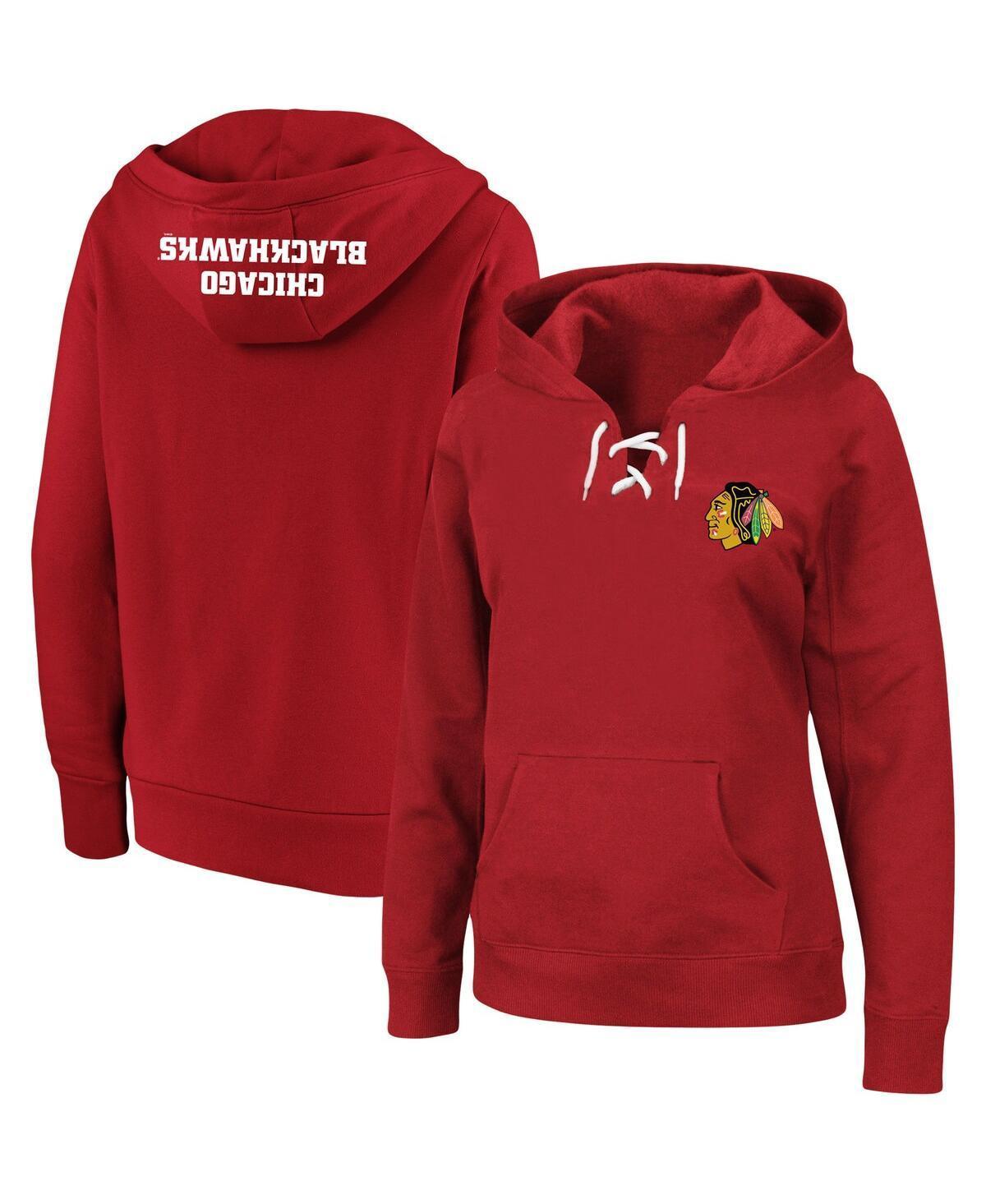 Womens Red Chicago Blackhawks Plus Size Lace-Up Pullover Hoodie Product Image