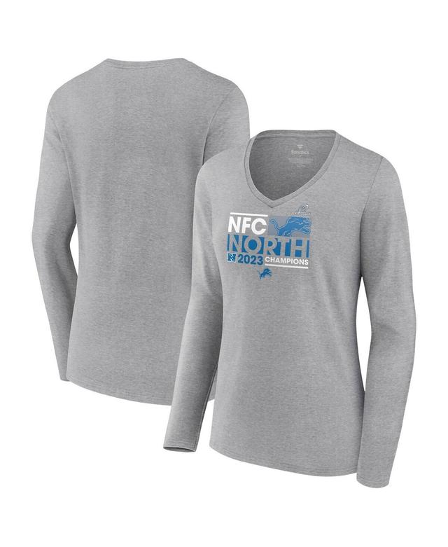 Womens Fanatics Gray Detroit Lions 2023 Nfc North Division Champions Conquer V-Neck Long Sleeve T-shirt Product Image