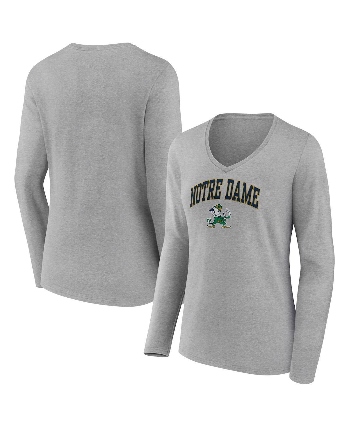 Womens Fanatics Branded Heather Gray Notre Dame Fighting Irish Evergreen Campus Long Sleeve V-Neck T-Shirt Product Image