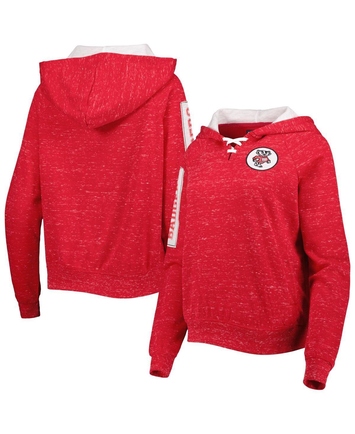 Womens Colosseum Red Wisconsin Badgers The Devil Speckle Lace-Placket Raglan Pullover Hoodie Product Image