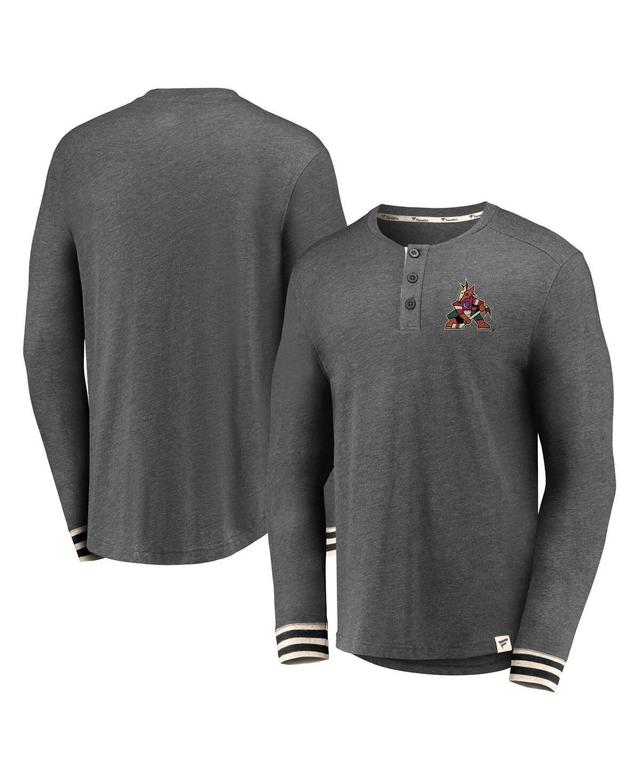 Mens Fanatics Heathered Charcoal Arizona Coyotes True Classics Henley Long Sleeve T-shirt Product Image