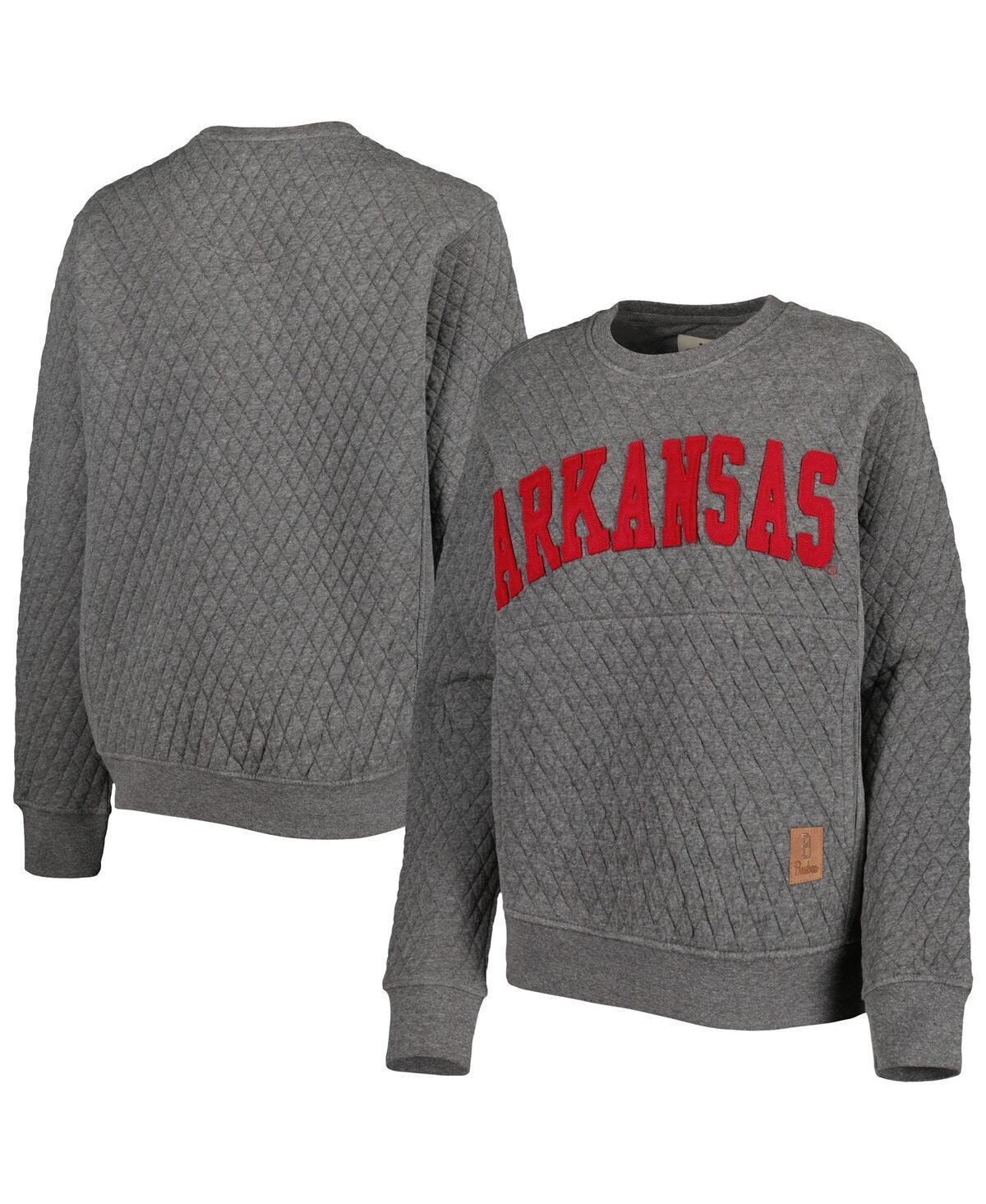 Womens Pressbox Heather Charcoal Arkansas Razorbacks Moose Quilted Pullover Sweatshirt Product Image