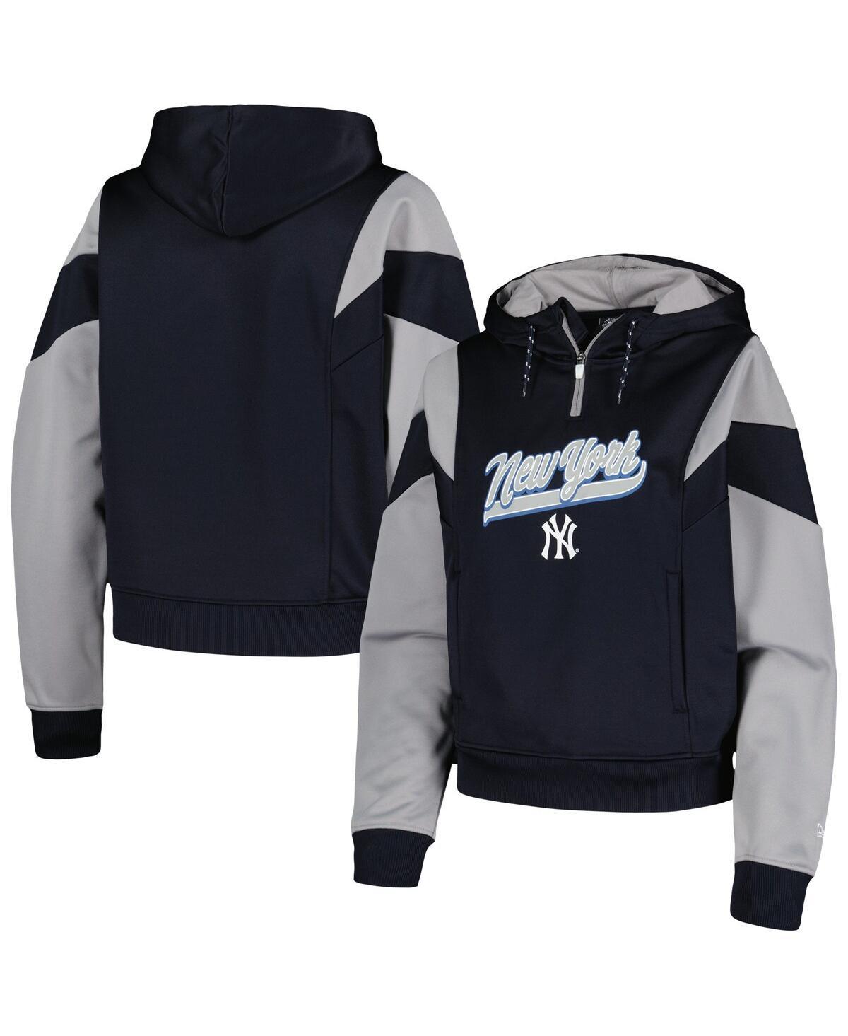 Womens New Era New York Yankees Color Block Fleece Quarter-Zip Hoodie Blue Product Image