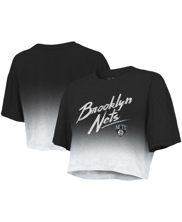 Womens Majestic Threads Black Brooklyn Nets Dirty Dribble Tri-Blend Cropped T-shirt - Black Product Image