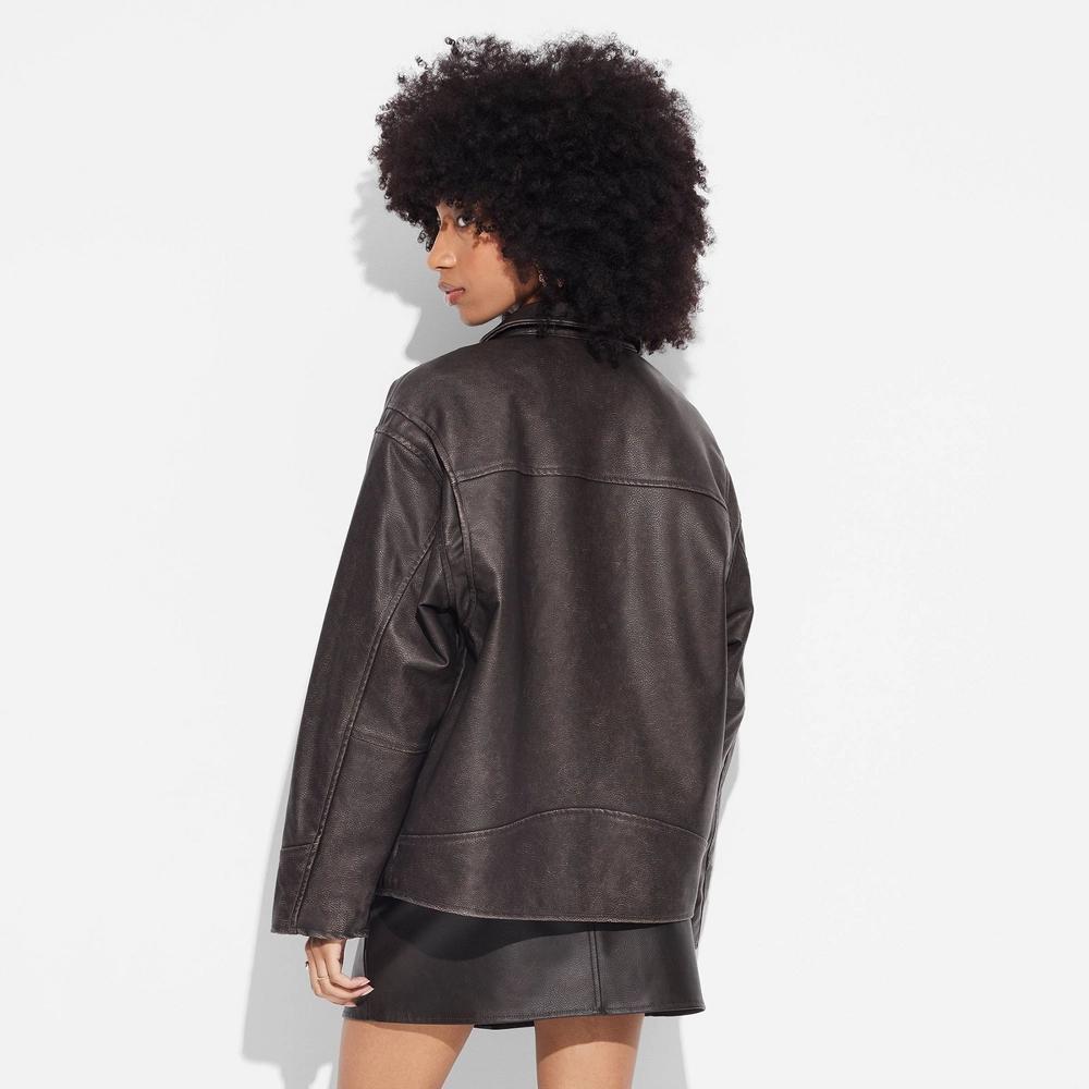 Womens Faux Leather Oversized Bomber Jacket - Wild Fable Dark Product Image