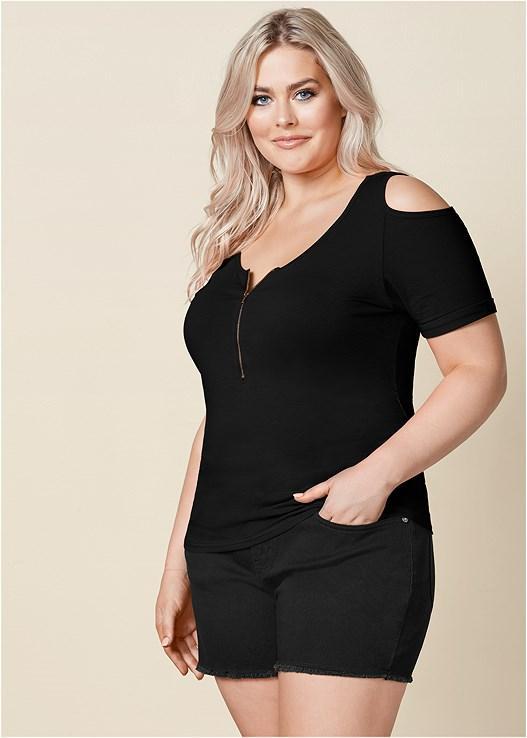 Cold-Shoulder Zipper Top Product Image