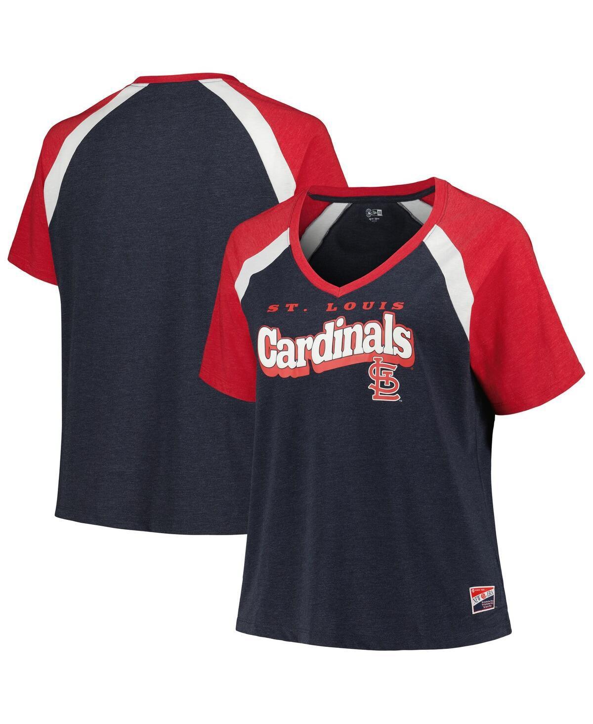 Womens New Era St. Louis Cardinals Plus Size Raglan V-Neck T-Shirt Blue Product Image