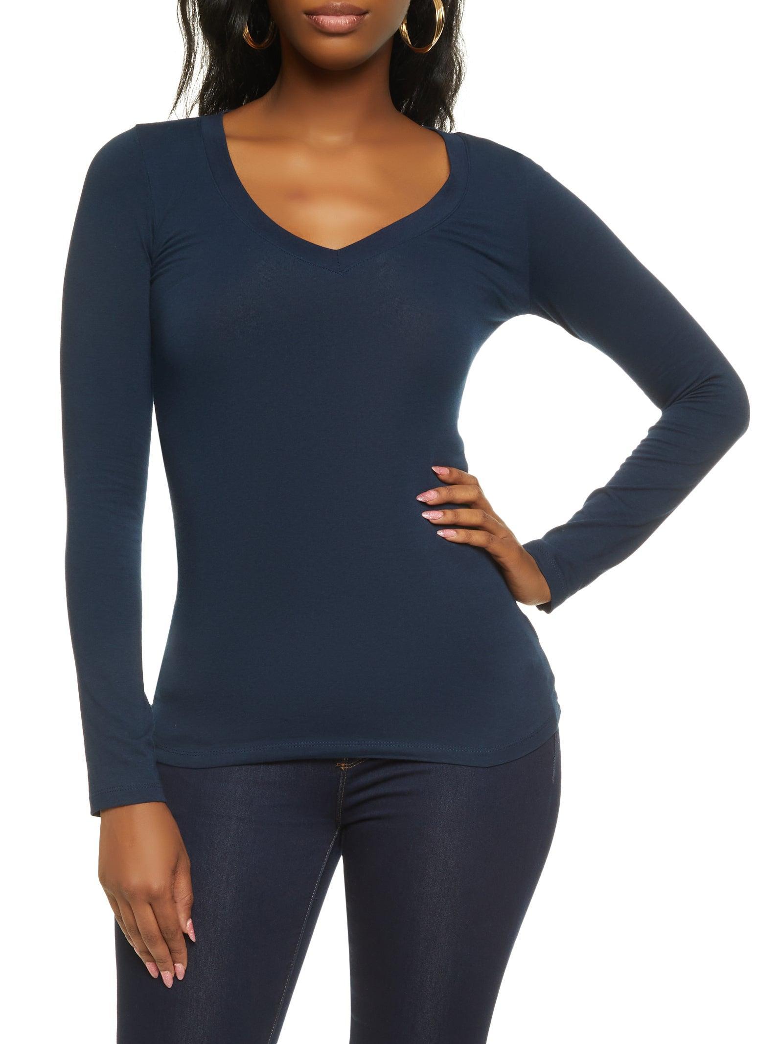 Womens Basic V Neck Long Sleeve Top Product Image