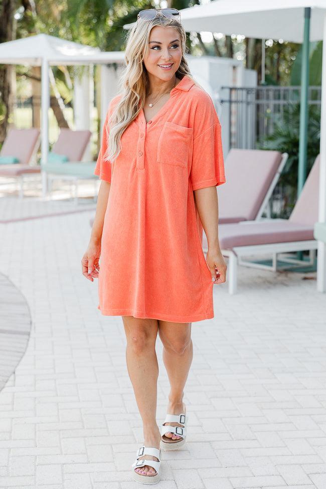 We're Better Together Coral Terry Button Front T-Shirt Dress FINAL SALE Product Image