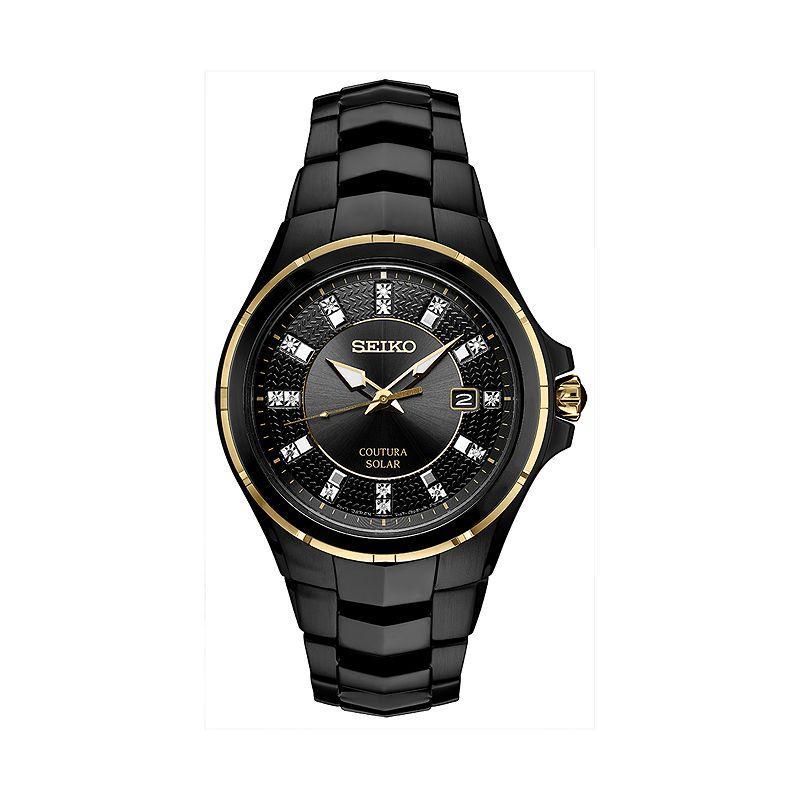 Seiko Men's Black Stainless Steel Coutura Diamond-Accent Bracelet Watch Product Image