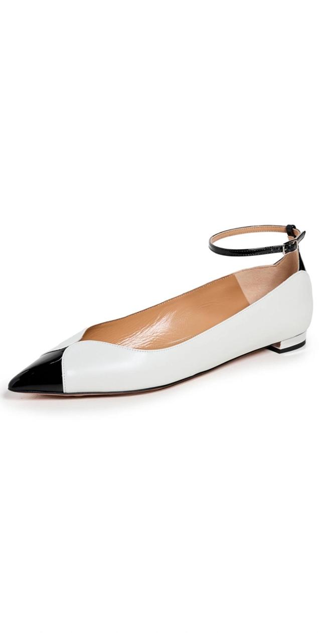 Pinot Bicolor Ankle-strap Ballerina Flats In White Black Product Image