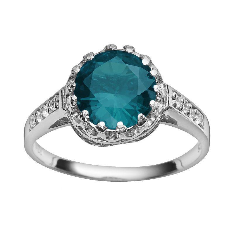 Designs by Gioelli Sterling Silver London Blue Topaz and Lab-Created White Sapphire Crown Ring, Womens Product Image