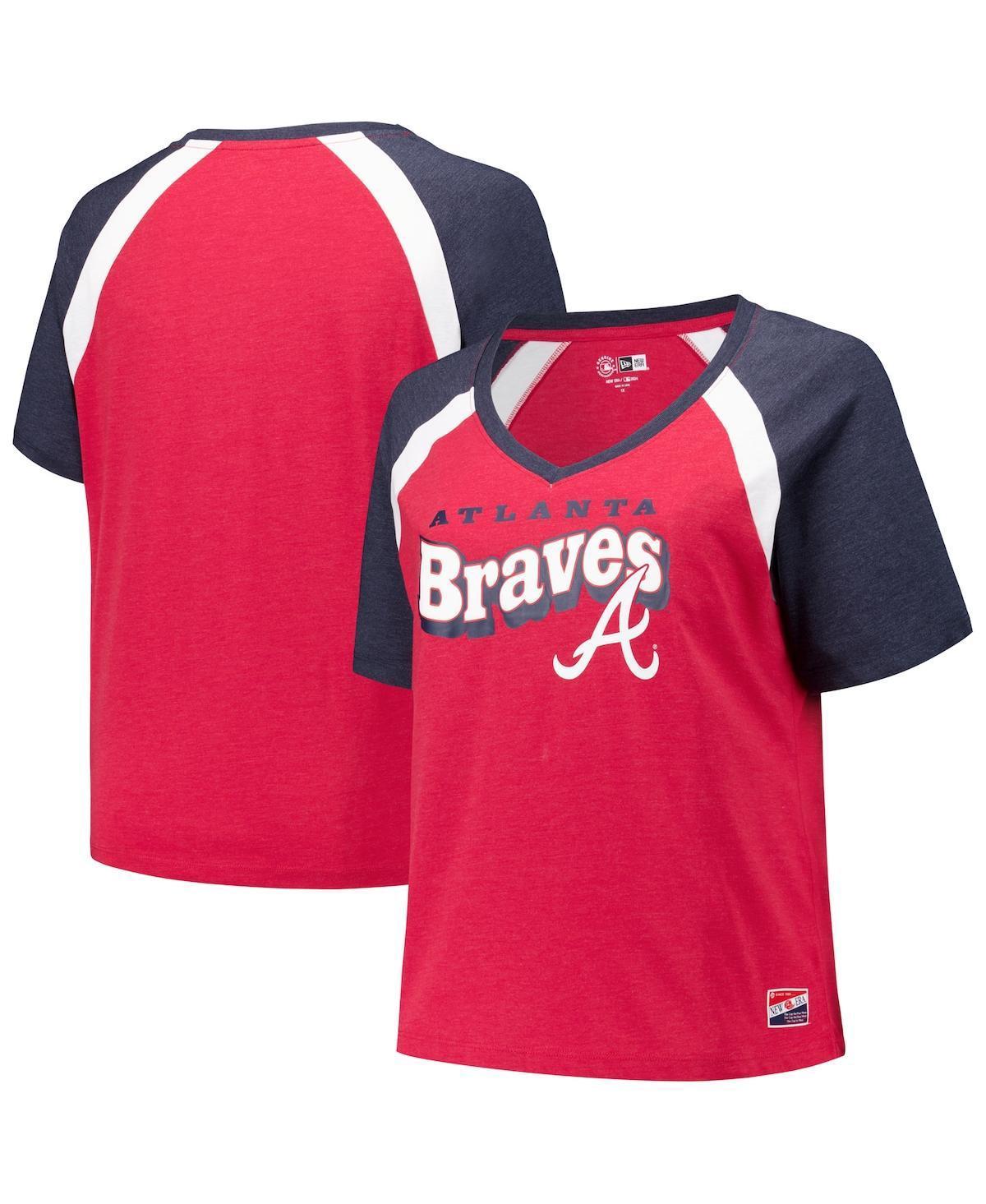 New Era Womens Red Atlanta Braves Plus Size Raglan V-Neck T-Shirt Product Image