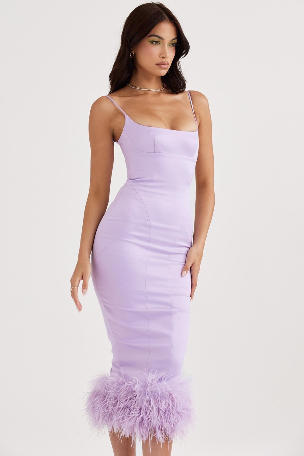 Helena Orchid Satin Midi Dress Product Image