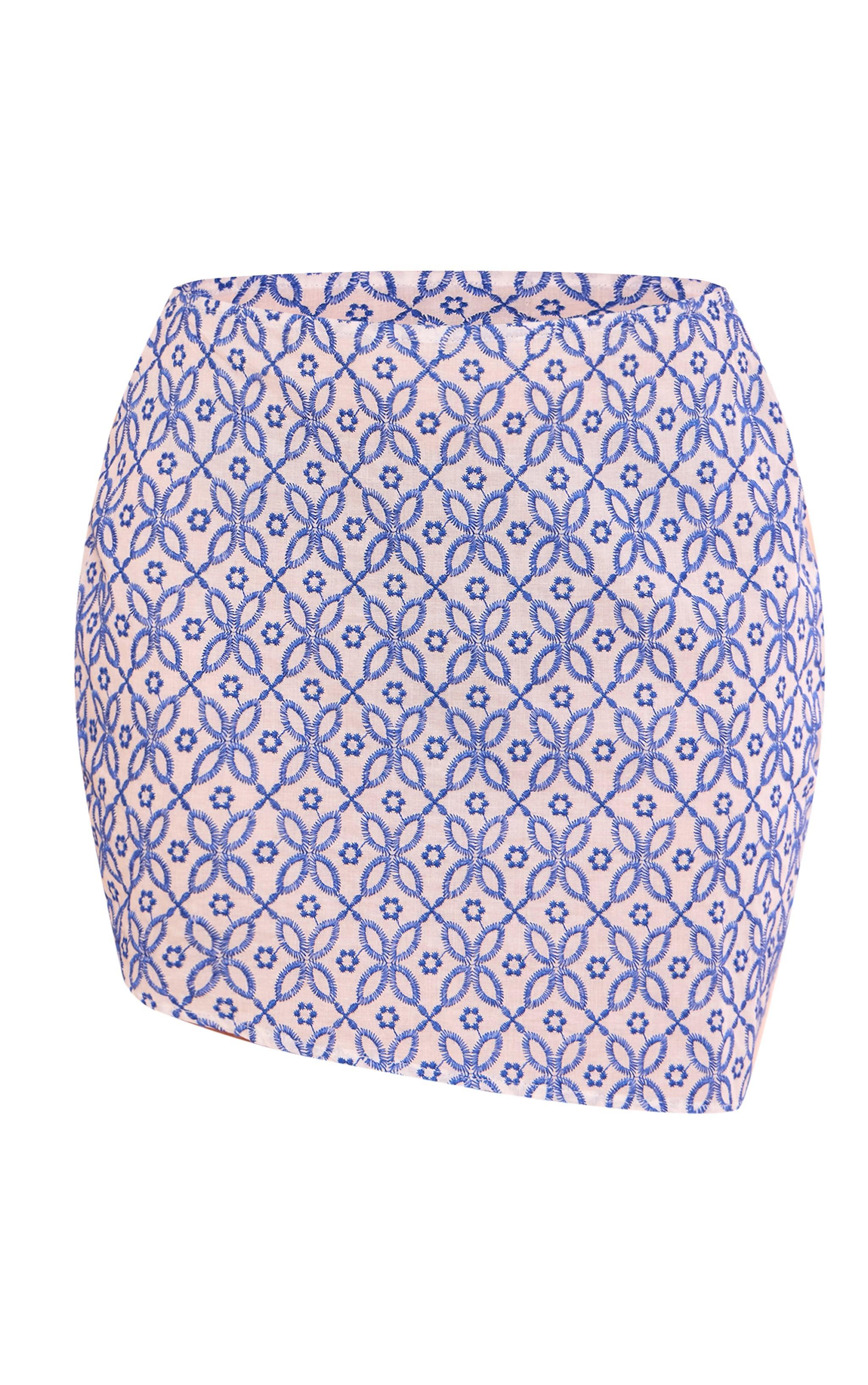 Blue Embroidered Pattern Mini Skirt Product Image