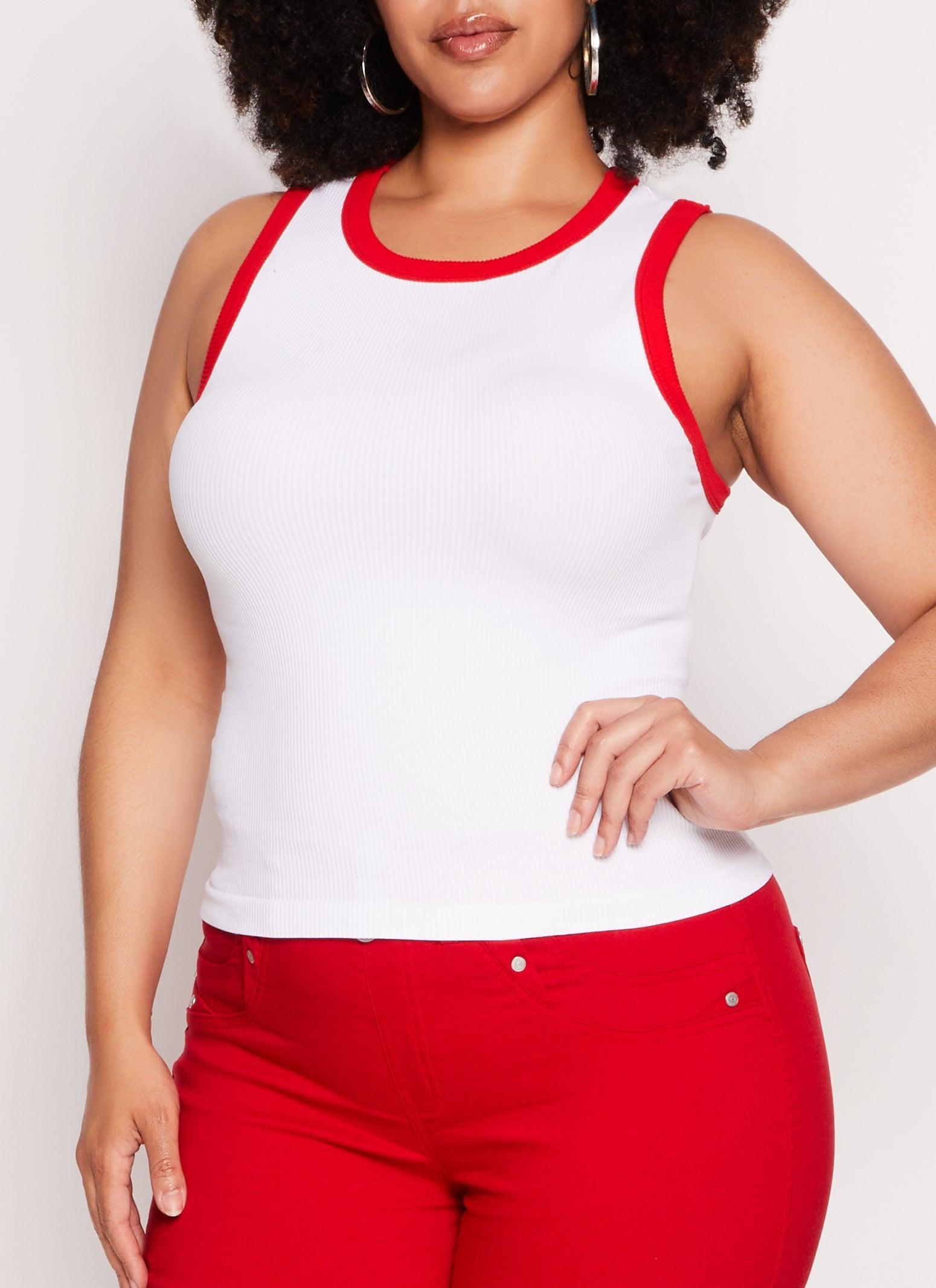 Womens Plus Size Seamless Ribbed Contrast Trim Tank Top Product Image