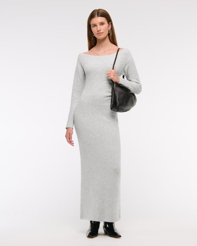 Off-The-Shoulder Boucle Maxi Sweater Dress Product Image