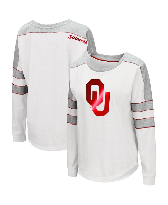 Womens Colosseum White Oklahoma Sooners Trey Dolman Long Sleeve T-shirt Product Image