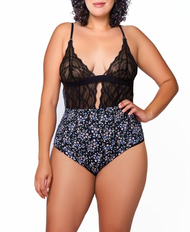 Icollection Women's Lana Plus Size Lace And Printed Spandex 1 Pc Teddy, 3X Product Image