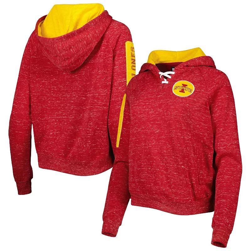 Womens Colosseum Cardinal Iowa State Cyclones The Devil Speckle Lace-Placket Raglan Pullover Hoodie Product Image