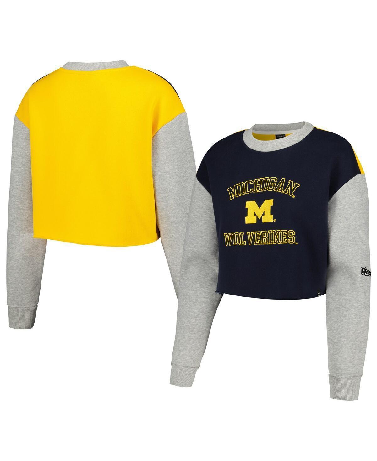 Womens Hype And Vice Navy Michigan Wolverines Colorblock Rookie Crew Pullover Sweatshirt Product Image