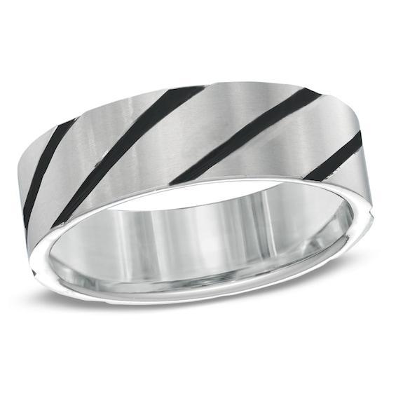 Men's 7.0mm Black Enamel Slant Comfort Fit Wedding Band in Titanium Product Image