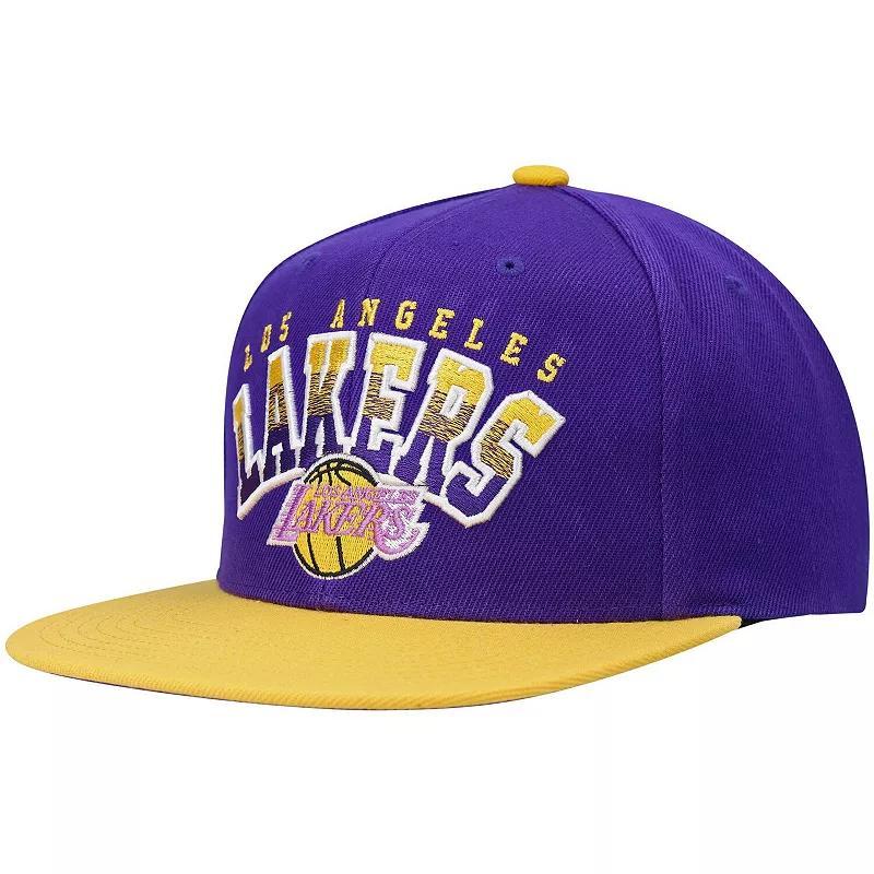 Mens Mitchell & Ness /Gold Los Angeles Lakers Hardwood Classics Gradient Wordmark Snapback Hat Product Image