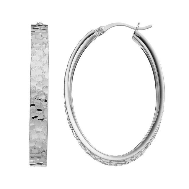 Sterling Silver Oval Hoop Earrings, Womens, Grey Product Image