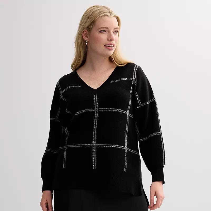 Plus Size Catherine Malandrino Long Sleeve Pullover Sweater, Womens Product Image