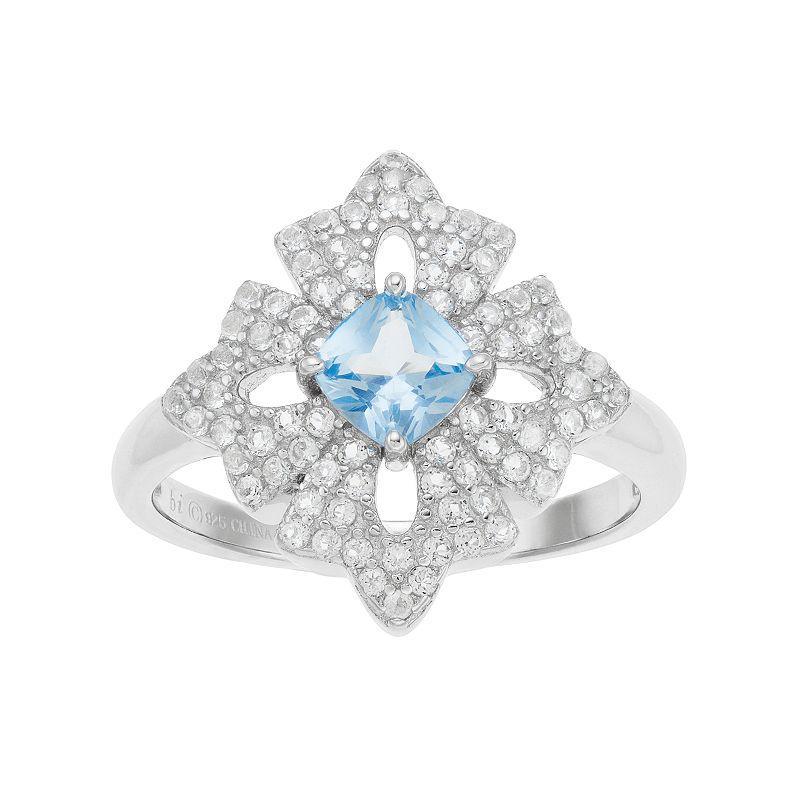 Gemminded Sterling Silver Lab-Created Aquamarine & White Topaz Flower Ring, Womens Blue Product Image