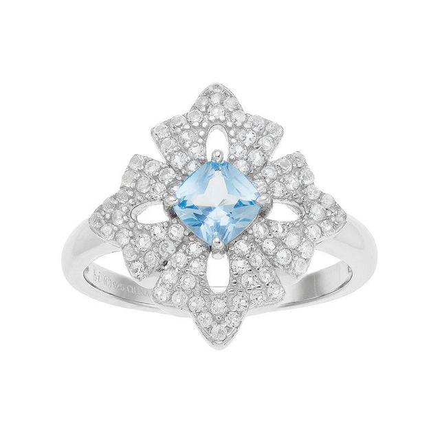 Gemminded Sterling Silver Lab-Created Aquamarine & White Topaz Flower Ring, Womens Blue Product Image