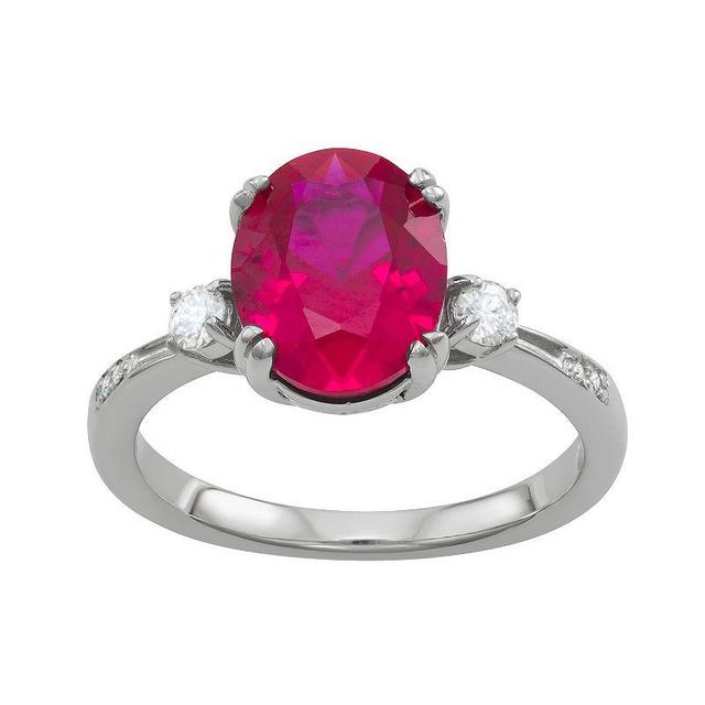 Charles & Colvard 14k White Gold Lab-Created Ruby & 3 5/8 Carat T.W. Lab-Created Moissanite Oval Ring, Womens Product Image