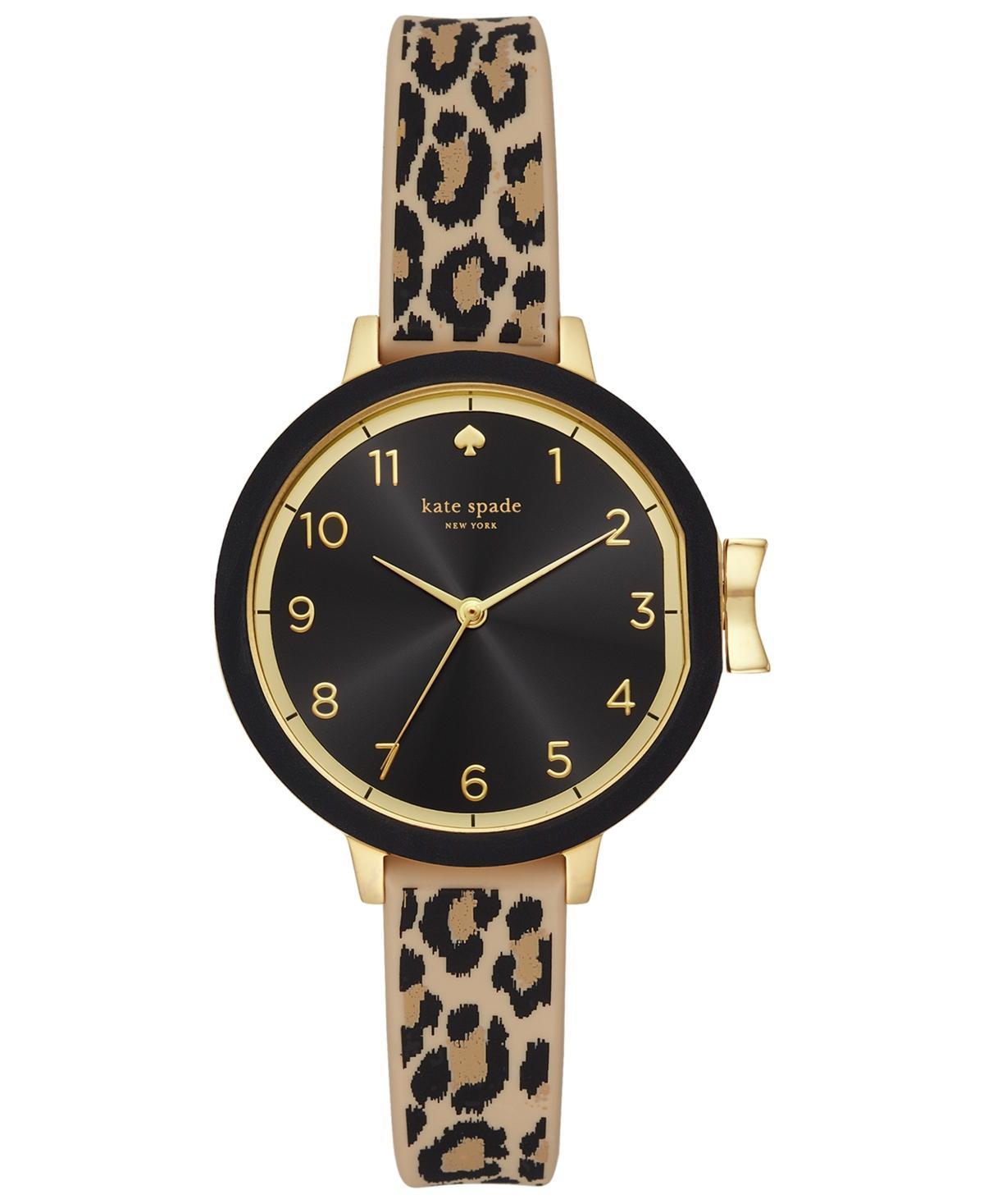 kate spade new york Womens Park Row Leopard Print Silicone Strap 34mm - Black Product Image